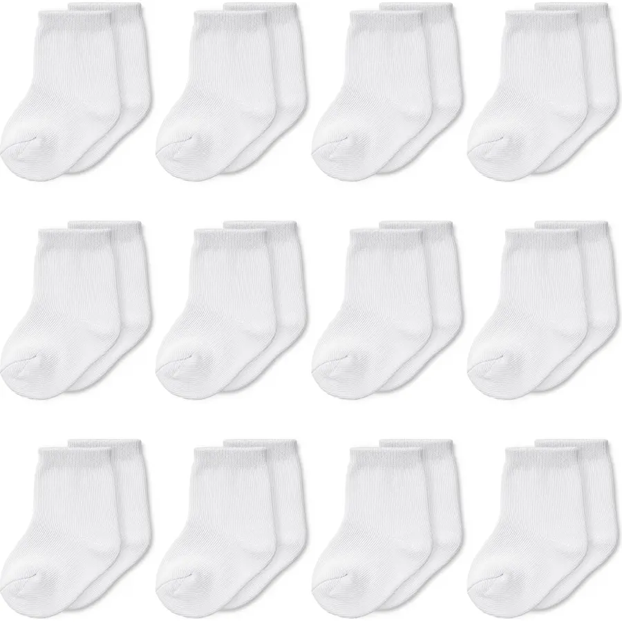 12 Pack Baby White Socks 0-6 Months Newborn Socks Infant Boys Girls
