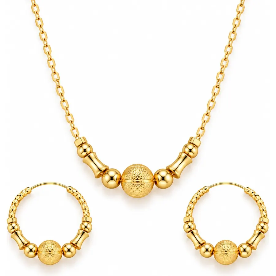 14K Gold Plated Bamboo Bead Gold Jewelry Set for Women, Morse Code Necklace & Door Knocker Hoop Earrings, Dainty Fashion Jewelry for Everyday Wear Gift