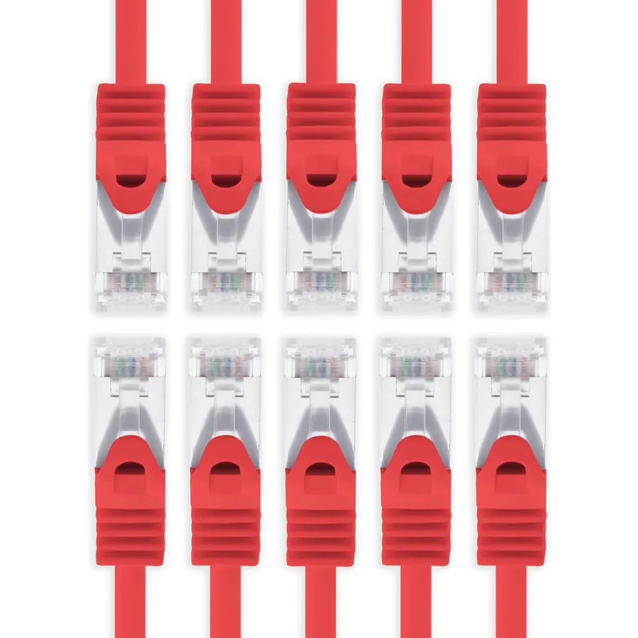 1aTTack.de CAT7 Cat.7 Gigabit Ethernet Cable, LAN Cable, Network Cable, raw Cable with (RJ45) Cat6a Connector (Double Shielded) 500 MHz Red - 10 Pieces 2m