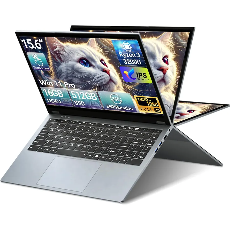 2 in 1 Laptop, 2026 15.6” Laptop Computer with Ryzen 3-3200U Processor 16GB RAM DDR4 512GB SSD, Radeon Graphics, Notebook 360° Yoga Touchscreen FHD 1920*1080, Backlit Keyboard, BT 5.1, Win 11 Pro