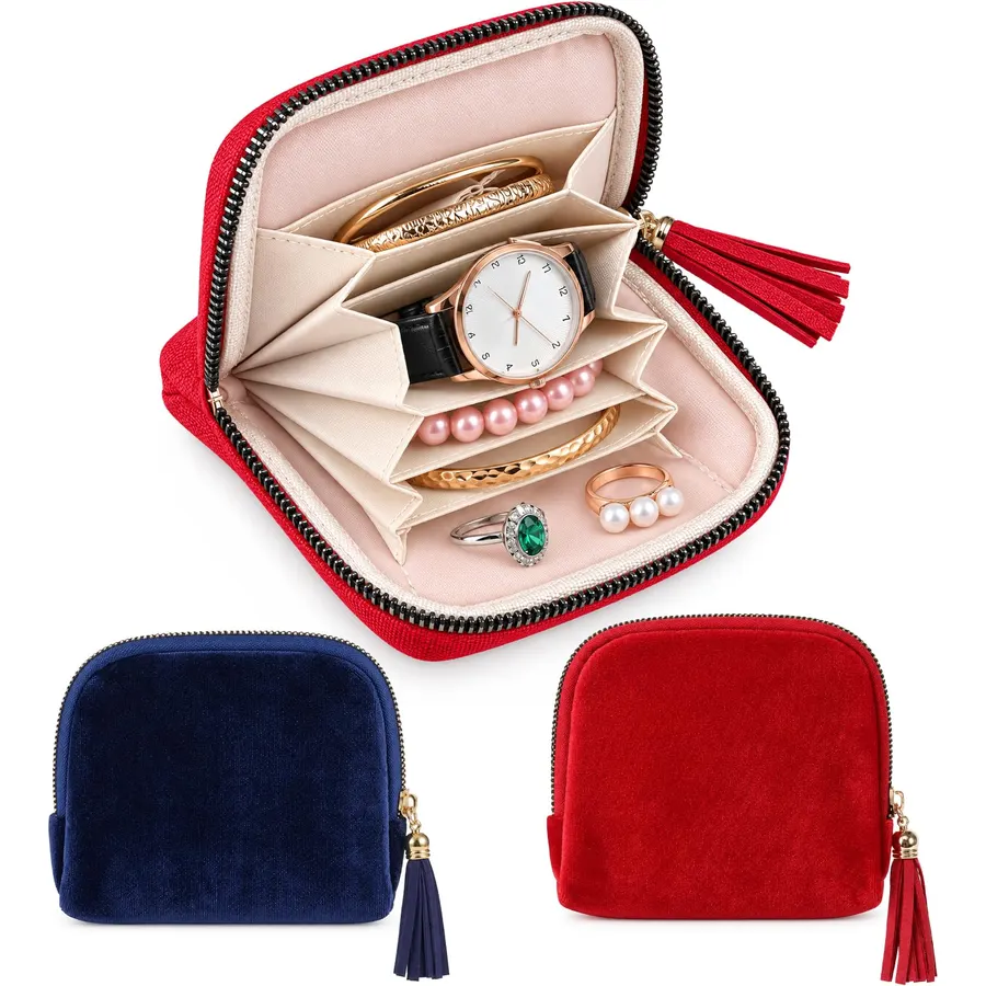 2pcs Jewelry Travel Pouch Small Velvet Travel Jewelry Pocket Case Organizer
