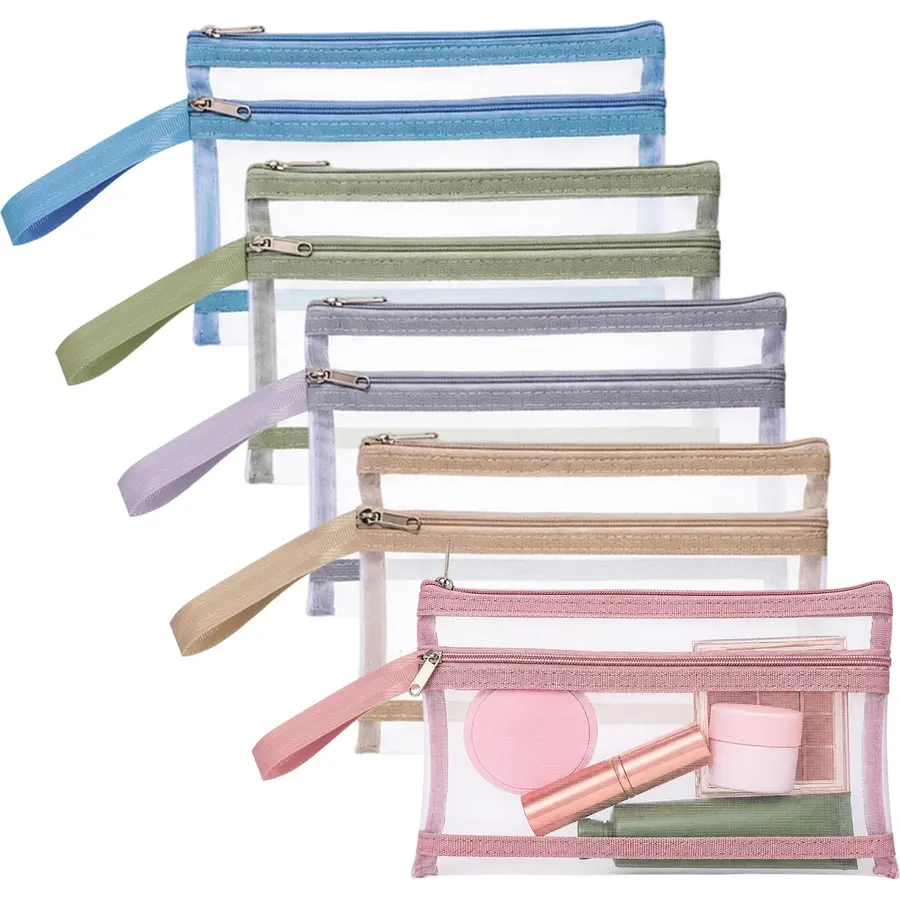 5 PCS Small Makeup Brush Pouch Nylon Mesh Cosmetic Bag with Zipper