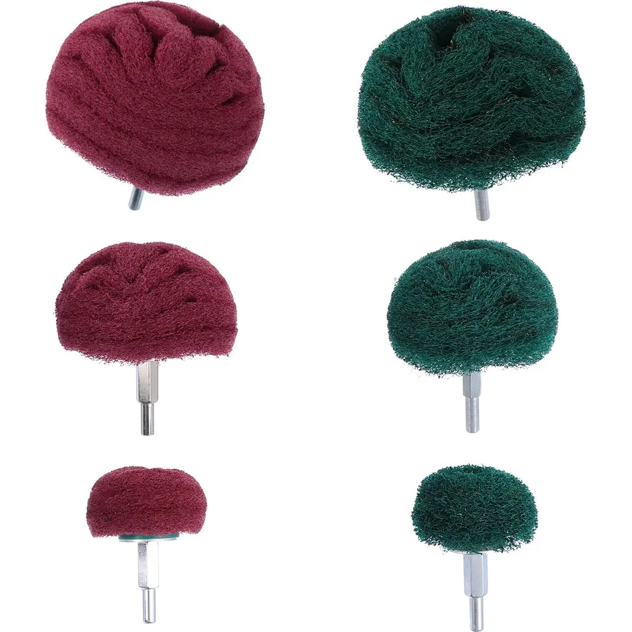 6pcs Scouring Pad Sanding Head with Handle, Abrasive Buffing Wheel