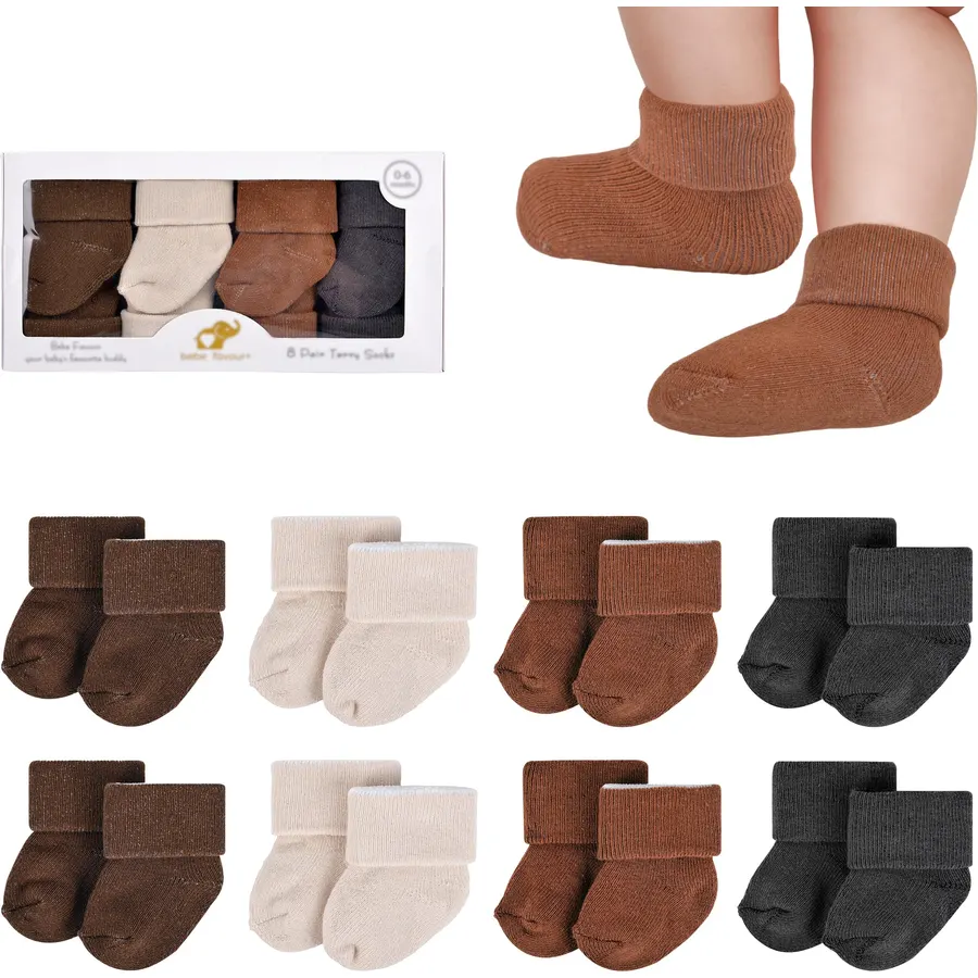 8 Pairs Newborn Socks Thick Cotton Terry Turn Cuff Baby Socks 0-6 Months Cute Gifts for Preemie Infant Girl Boy