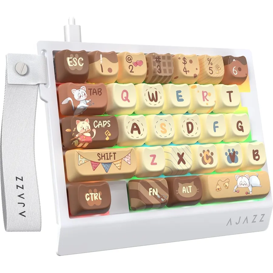 AJAZZ AK029 Wired 29 Keys One-Handed RGB Gaming Keyboard with 8000HZ,0.01mm RT Magnetic Switches Adjustable Actuation,Hotswappable Mechanical Keyboard,Aluminum Plate,Web Driver for Gamers-Beige Cat