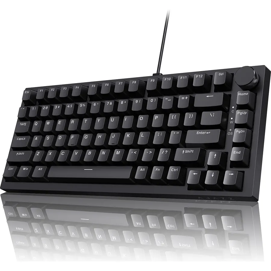 Ajazz AK820 75% Mechanical Gaming Keyboard, Wired Gasket Mount Hot-Swappable Keyboard with Volume Knob, 5-Layer Sound Dampening, PBT Keycaps, 82 Keys, Black