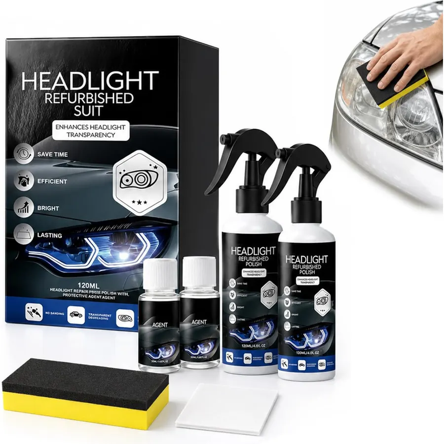 Automotive Headlamp Restoration Fluid Kit, 2027 Headlight Polish for Car Lamp Care and Maintenance (Black 2PS)