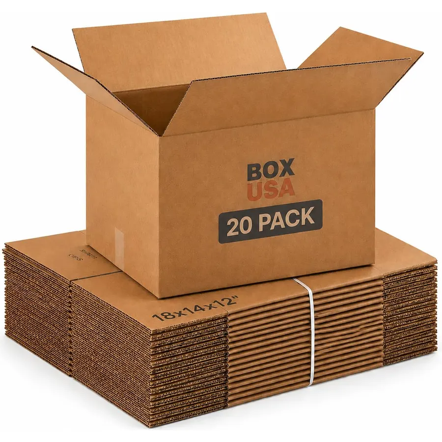 BOX USA Medium Moving Boxes 18L x 14W x 12H 20-Pack - Corrugated Cardboard Box for Shipping, Mailing, Packing, Packaging and Storage