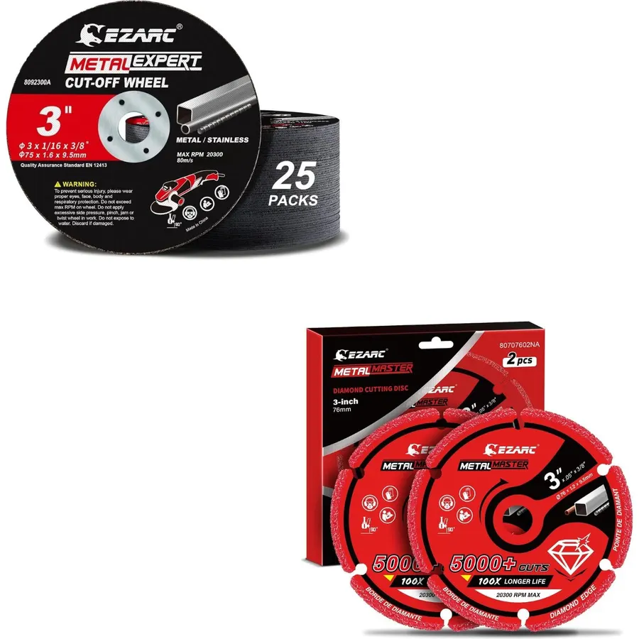 EZARC 25 Pack Cut Off Wheels 3” x 1/16” x 3/8” Cutting Wheel & 2 Pack Diamond Cutting Wheel 3 x 3/8 Inch