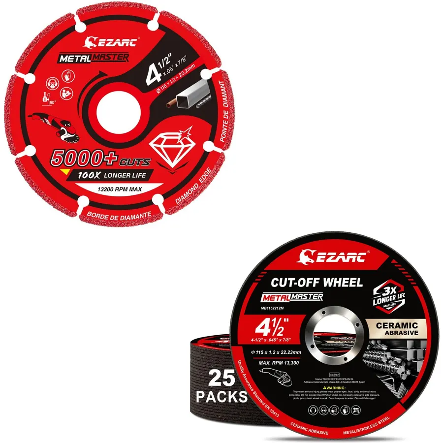 EZARC 4.5" Diamond Cutting Wheel 1 Pack& Ceramic Cut-Off Wheels 25Pack, Cuts on Rebar, Steel, Iron and INOX