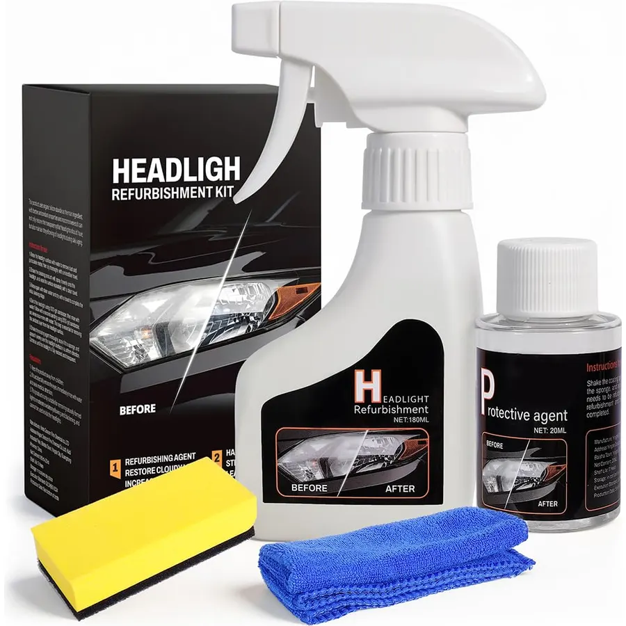 Headlight Restoration Kit Cleaner Restorer, Car Headlamps Oxidized & Yellowed Lens Repair with Protective Coating - Clear Bright Headlights for Trucks Motorcycles (180ml+20ml)