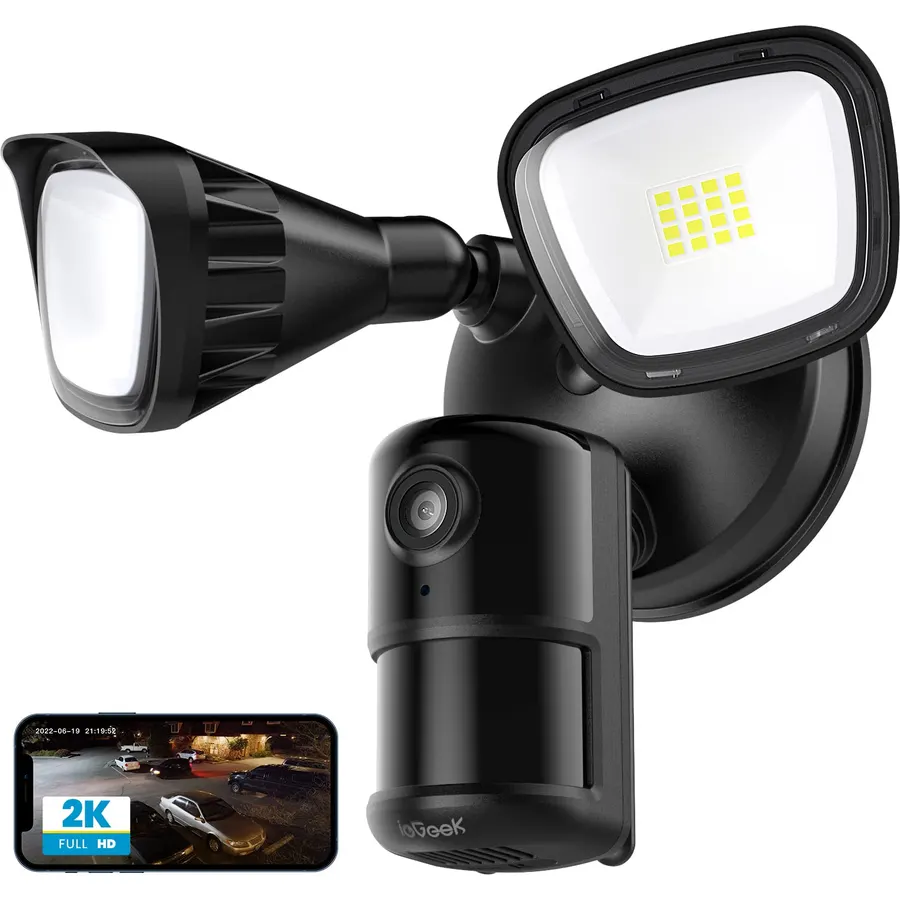 ieGeek Floodlight Camera Outdoor, 2K Wired Security Camera, 2600 Lumens, Color Night Vision, Siren, 2-Way Audio