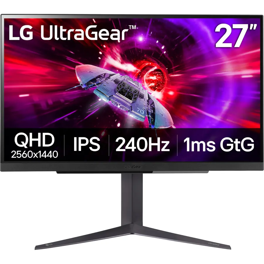 LG 27GR83Q-B 27-inch Ultragear QHD (2560x1440) IPS Gaming Monitor, 240Hz, 1ms, DisplayHDR 400, G-Sync AMD FreeSync Premium, HDMI 2.1 DisplayPort, 4-Pole HP Out DTS GP:X, Tilt/Height/Pivot Stand