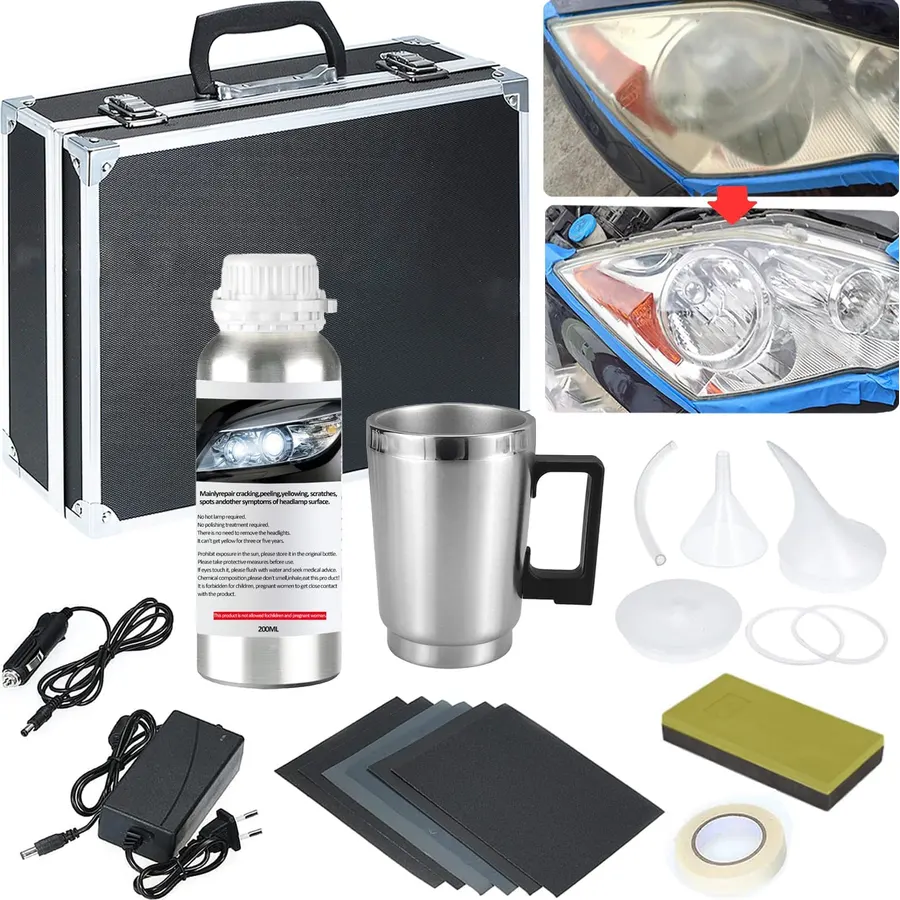 Pmbqifay Headlight Restoration Kit, Car Headlight Polish Repair Renovation Kit with 200ML Repair Liquid for Repair Headlight Yellowing, Haze, Oxidation, Scrashes