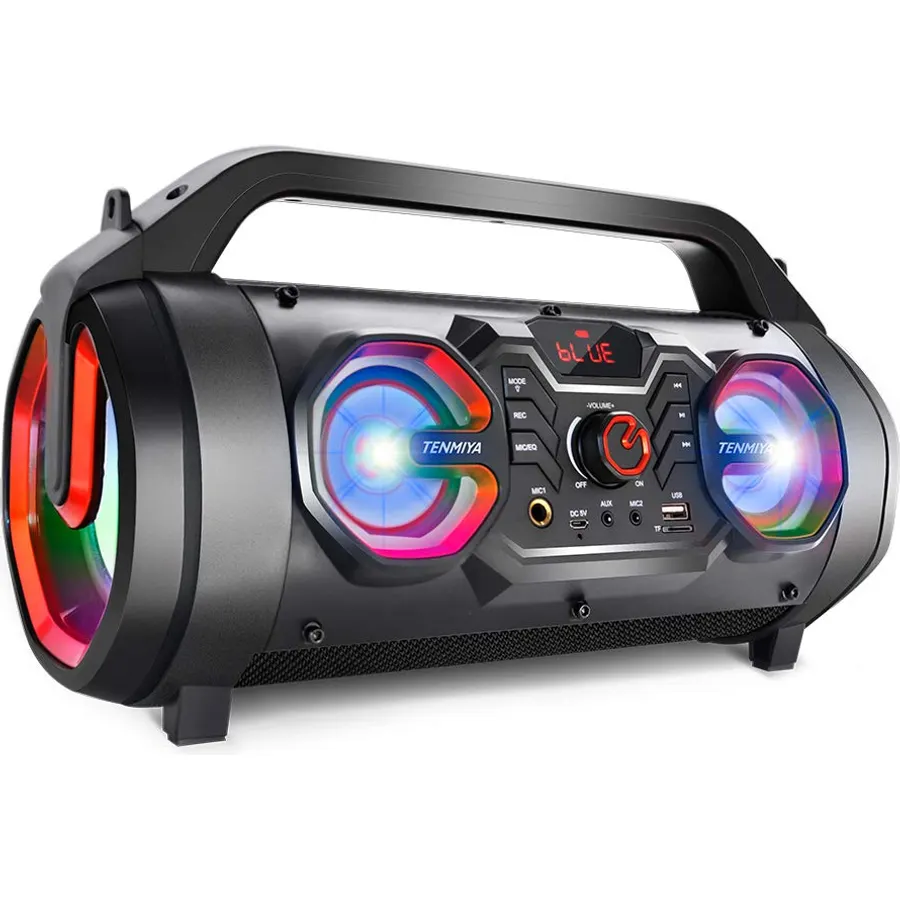 Portable Bluetooth Speaker with Subwoofer, Wireless Speakers with Booming Bass, FM Radio, RGB Lights, EQ, Stereo Sound, 10H Playtime, 30W Loud Speaker for Home, Outdoor, Party, Travel, Camping, Gifts
