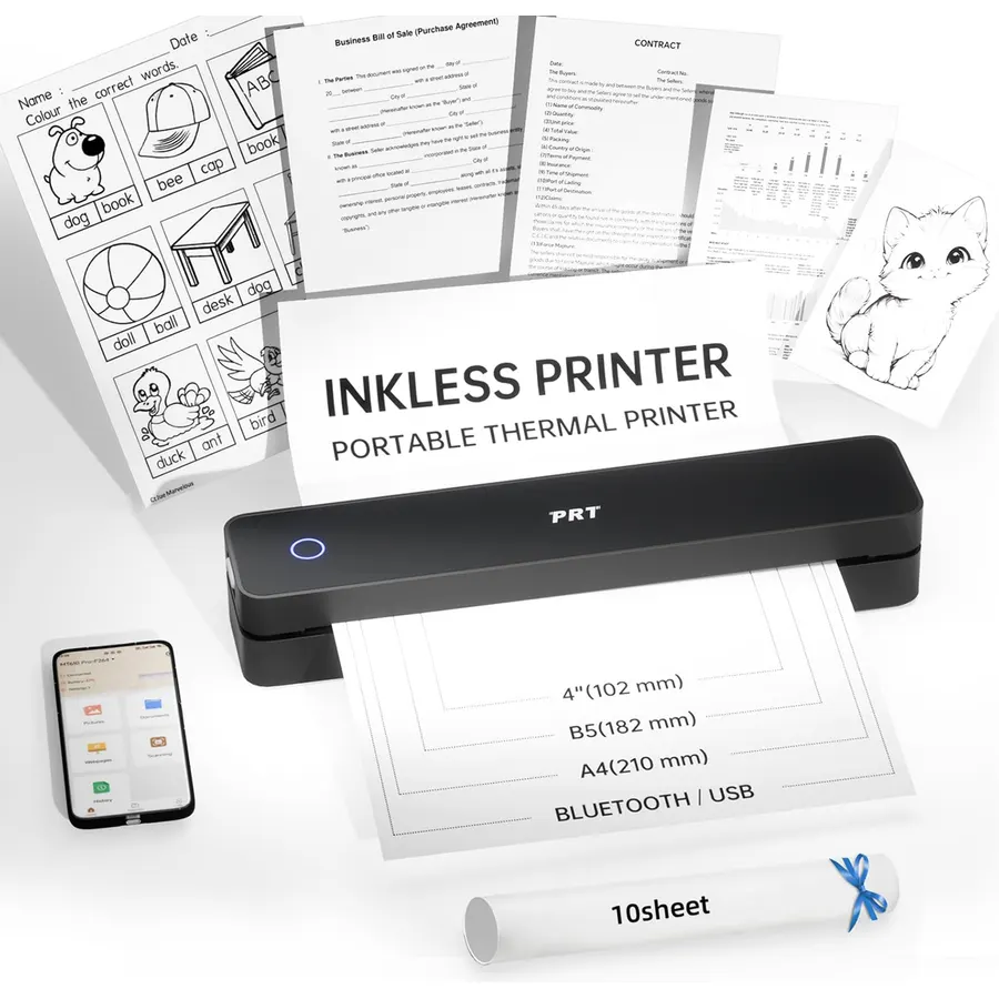 PRT Portable Printers Wireless for Travel, Bluetooth Thermal Printer
