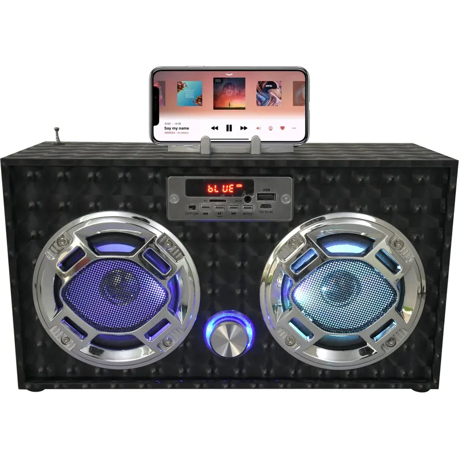Retro Boombox Bluetooth Speaker, Music Player w/FM Radio and LED Lights