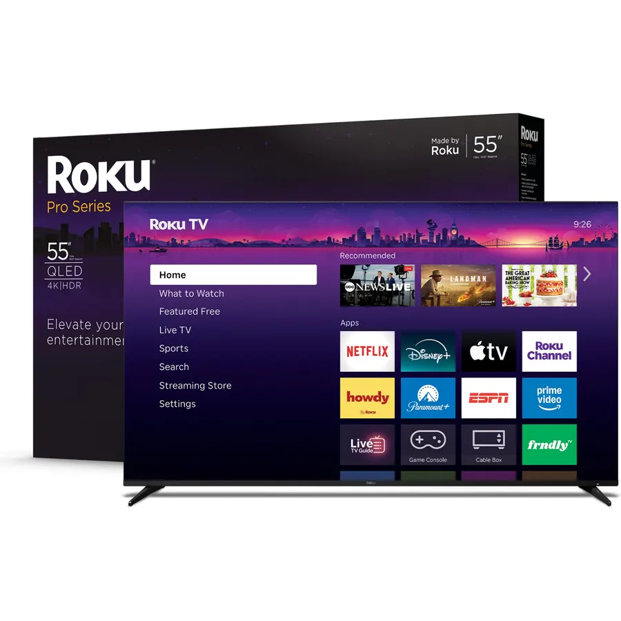 Roku Smart TV 55-Inch Pro Series 4K QLED RokuTV with Backlit Roku Voice Remote Pro, Dolby Vision IQ, 120Hz Refresh Rate
