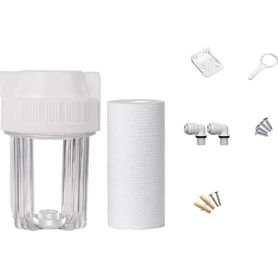 Water Filter Bottle 5 Inch Pre-Filtration PET Transparent Design Captures Sediment Fits Common Water Purification System Inlets Outlets 18x10x11.5cm White Household Use(1/4in)